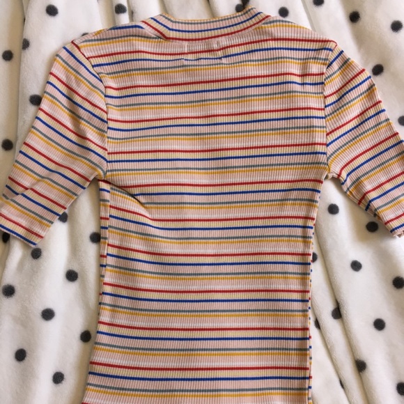 Urban Outfitters - Waist-Length Multicolour Striped Ribbed Mockneck Top - Picture 2 of 4